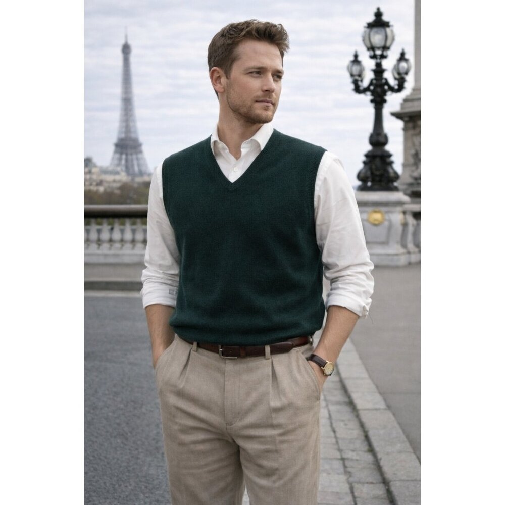 Norton Ditto Cashmere Sweater Vest Green V Neck Made Scotland Mens L 42